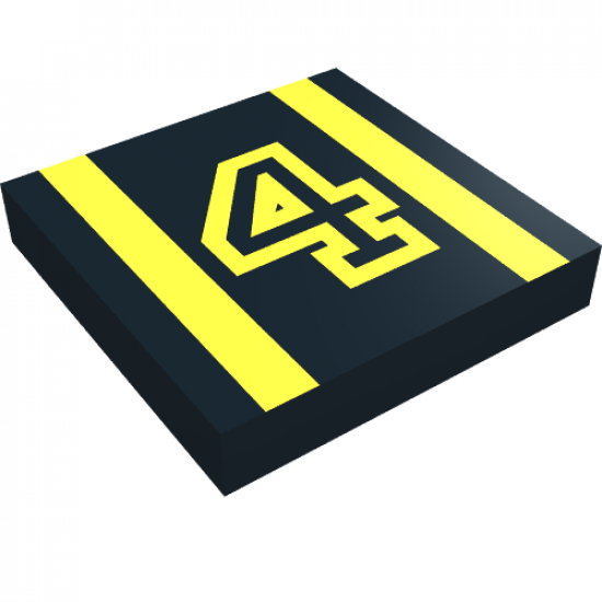 Tile 2 x 2 with Number  4 Yellow Outline and Stripes Pattern