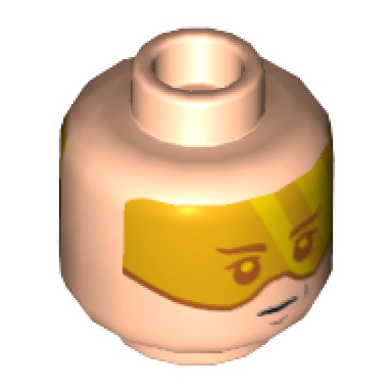 Minifigure, Head Dual Sided Orange Visor, Brown Eyebrows, Chin Dimple, Neutral / Concerned Pattern (SW Cloud Car Pilot) - Hollow Stud