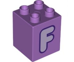 Duplo, Brick 2 x 2 x 2 with Letter F Lavender Pattern