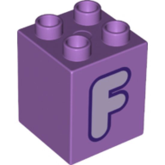 Duplo, Brick 2 x 2 x 2 with Letter F Lavender Pattern