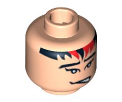 Minifigure, Head Male Black and Red Bangs, Black Eyebrows, Mouth Open to Side Pattern - Blocked Open Stud