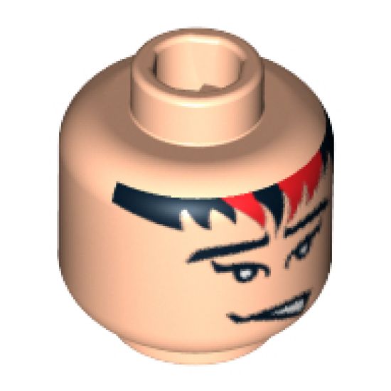 Minifigure, Head Male Black and Red Bangs, Black Eyebrows, Mouth Open to Side Pattern - Blocked Open Stud