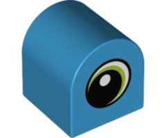 Duplo, Brick 2 x 2 x 2 Curved Top with White Spot and Lime Circled Eye Looking Left Pattern