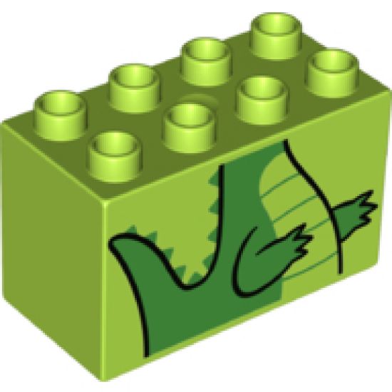 Duplo, Brick 2 x 4 x 2 with Alligator / Crocodile Body and Tail Pattern