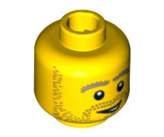 Minifigure, Head Beard Stubble, Thick Dark Tan Eyebrows and Open Grin Pattern - Blocked Open Stud