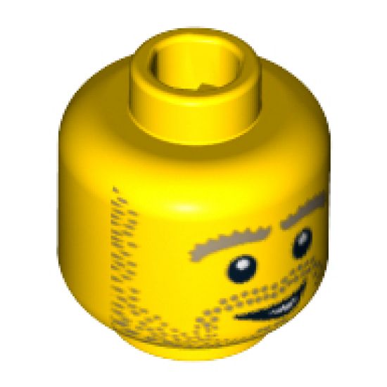 Minifigure, Head Beard Stubble, Thick Dark Tan Eyebrows and Open Grin Pattern - Blocked Open Stud