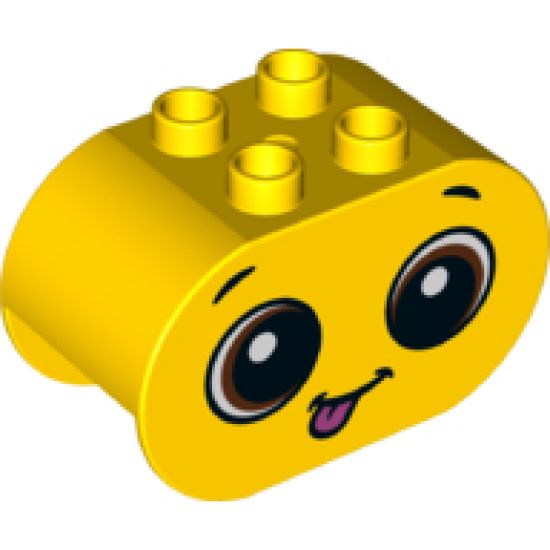Duplo, Brick 2 x 4 x 2 Rounded Ends with Silly Face and Embarrassed Face on Reverse Pattern