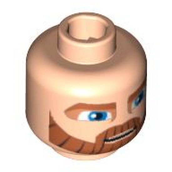 Minifigure, Head Beard Dark Orange, Eyebrows and Moustache and Large Blue Eyes Pattern (SW Clone Wars Obi-Wan Kenobi) - Hollow Stud