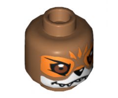 Minifigure, Head Dual Sided Alien Chima Fox with White and Orange Face Markings, Happy / Fierce Pattern (Furty) - Hollow Stud