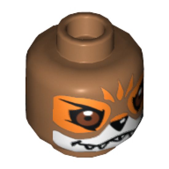 Minifigure, Head Dual Sided Alien Chima Fox with White and Orange Face Markings, Happy / Fierce Pattern (Furty) - Hollow Stud