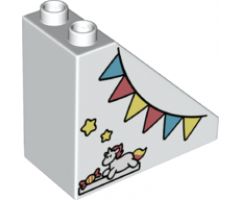 Duplo, Brick 4 x 2 x 3 Slope with Flags, Stars, Candy and Unicorn Pattern