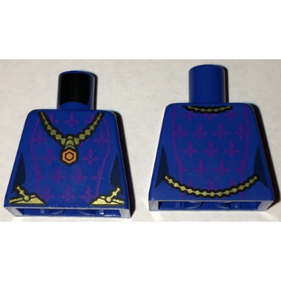 Torso Female Dress with Dark Purple Fleur de Lis and Gold Necklace with Orange Pendant Pattern