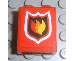 Brick 1 x 2 x 2 with Inside Axle Holder with Fire Logo Badge Pattern (Sticker) - Set 7945