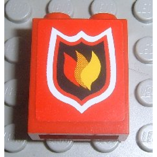 Brick 1 x 2 x 2 with Inside Axle Holder with Fire Logo Badge Pattern (Sticker) - Set 7945