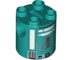 Brick, Round 2 x 2 x 2 Robot Body with Silver Lines and White and Silver Pattern (Astromech Droid)