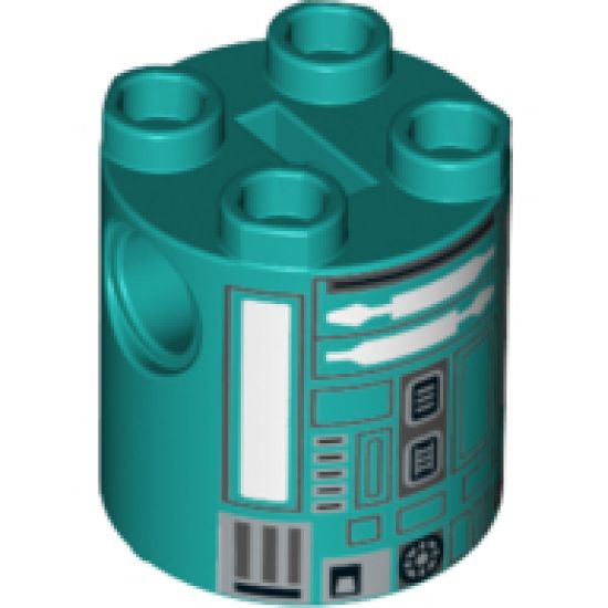 Brick, Round 2 x 2 x 2 Robot Body with Silver Lines and White and Silver Pattern (Astromech Droid)