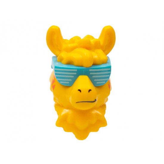 Minifigure, Head, Modified Llama, Medium Azure Sunglasses with White Lines and Coral Triangles on Cheeks Pattern