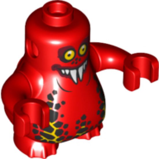 Body, Nexo Knights Scurrier with Red Arms with Bright Light Orange Eyes and Closed Smile with 6 Sharp White Teeth Pattern