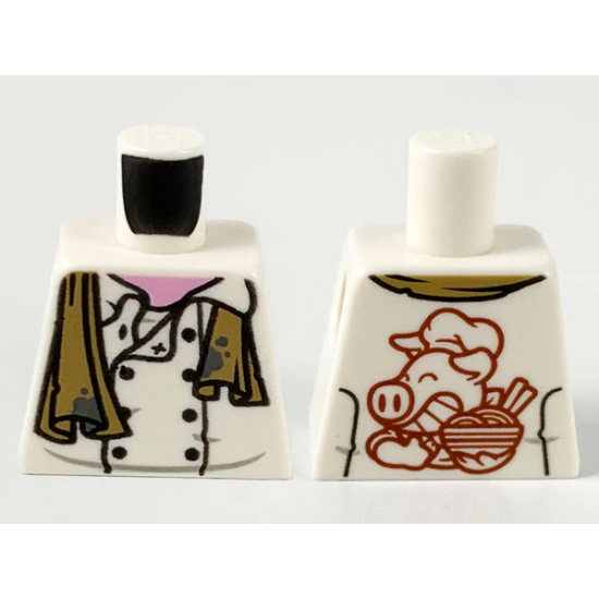 Torso Chef Jacket, Dark Tan Scarf with Dark Bluish Gray Splotches and Dark Red Pigsy Logo on Back Pattern