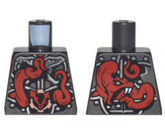Torso Ninjago Metallic Silver Armor with Clock and Large Red Snake with White Fangs on Back Pattern