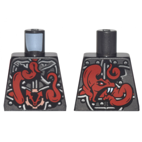 Torso Ninjago Metallic Silver Armor with Clock and Large Red Snake with White Fangs on Back Pattern