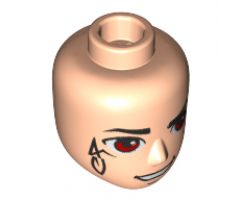 Mini Doll, Head Friends Male Large with Thin Black Eyebrows, Red Eyes, Back Elves Tattoo and Open Mouth Smirk Pattern