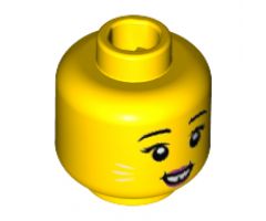 Minifigure, Head Female Black Eyebrows, White Whiskers, Dark Pink Lips, Gap in Teeth Pattern - Hollow Stud