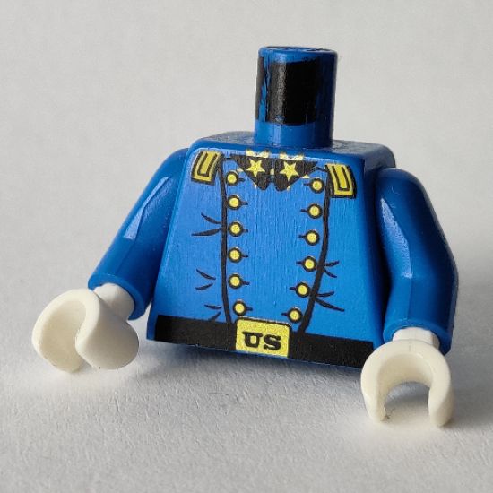 Torso Western Cavalry Uniform, 12 Buttons, 2 Gold Stars on Collar Pattern / Blue Arms / White Hands