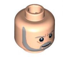 Minifigure, Head Beard with SW Gray Beard and Eyebrows, Lines under Eyes, Furrowed Brow, White Pupils Pattern - Blocked Open Stud