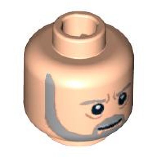 Minifigure, Head Beard with SW Gray Beard and Eyebrows, Lines under Eyes, Furrowed Brow, White Pupils Pattern - Blocked Open Stud