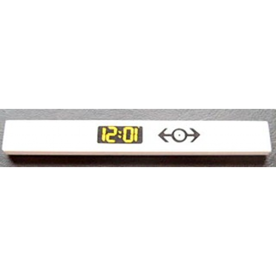 Tile 1 x 8 with Clock Digital Pattern and Train Logo Black Pattern (Sticker) - Set 4532