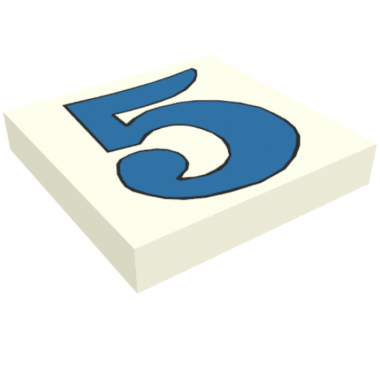 Tile 2 x 2 with Number  5 Blue Pattern