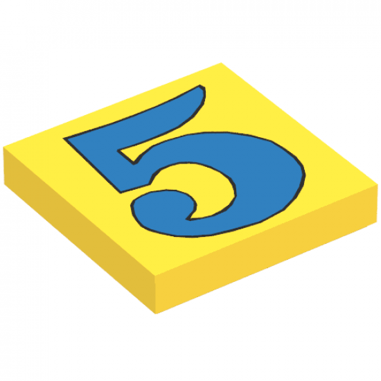 Tile 2 x 2 with Number  5 Blue Pattern