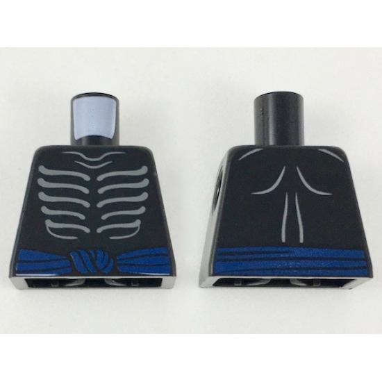 Torso Ninjago Skeleton Ribs Gray and Dark Blue Waist Sash with Gray Muscles Outline on Back Pattern