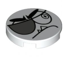 Tile, Round 2 x 2 with Bottom Stud Holder with Black Stern Eye, Eyebrows, Eyepatch and Closed Mouth with 2 Sharp Teeth (Nixel Face) Pattern