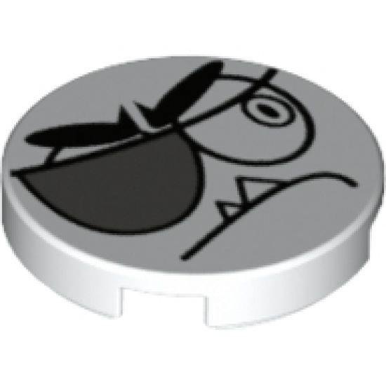 Tile, Round 2 x 2 with Bottom Stud Holder with Black Stern Eye, Eyebrows, Eyepatch and Closed Mouth with 2 Sharp Teeth (Nixel Face) Pattern