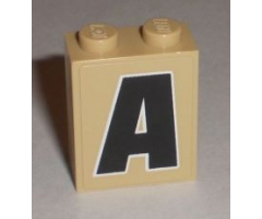 Brick 1 x 2 x 2 with Inside Stud Holder with Black 'A' with White Outline Pattern (Sticker) - Set 8211