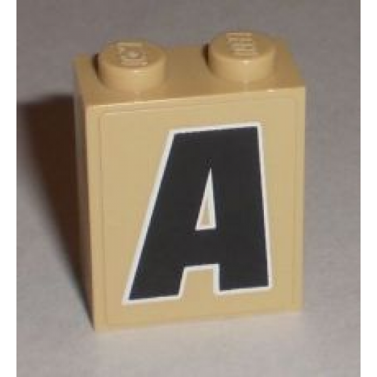 Brick 1 x 2 x 2 with Inside Stud Holder with Black 'A' with White Outline Pattern (Sticker) - Set 8211