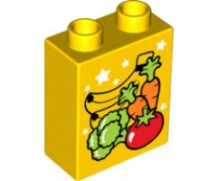 Duplo, Brick 1 x 2 x 2 with Fruits and Vegetables (Bananas, Carrots, Tomato and Broccoli) Pattern