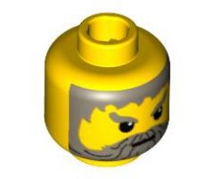 Minifigure, Head Beard with Gray Hair, Moustache, and Angry Eyebrows Pattern - Blocked Open Stud