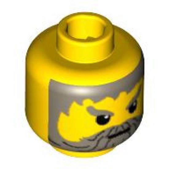 Minifigure, Head Beard with Gray Hair, Moustache, and Angry Eyebrows Pattern - Blocked Open Stud