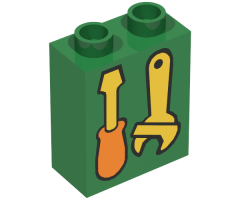 Duplo, Brick 1 x 2 x 2 with Screwdriver and Wrench Pattern