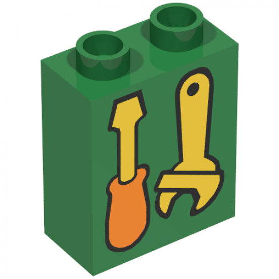 Duplo, Brick 1 x 2 x 2 with Screwdriver and Wrench Pattern