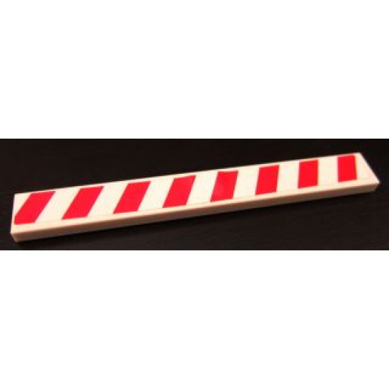Tile 1 x 8 with Red and White Danger Stripes Pattern (Sticker) - Set 8147