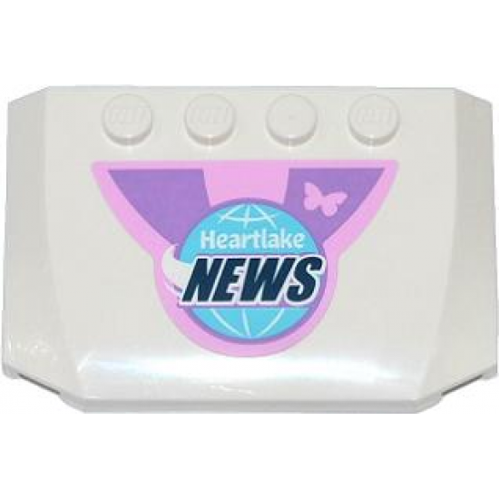 Wedge 4 x 6 x 2/3 Triple Curved with Pink Butterfly and Globe with 'Heartlake NEWS' Pattern (Sticker) - Set 41056