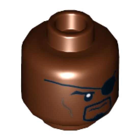 Minifigure, Head Male Eyepatch without Reflection, Black Goatee and Cheek Lines Pattern (Nick Fury) - Hollow Stud