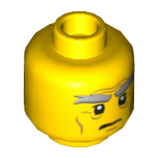 Minifigure, Head Male Bushy Gray Eyebrows, Wrinkles, Scowl Pattern (Sensei Garmadon) - Hollow Stud