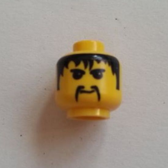 Minifigure, Head Moustache Fu Manchu, Black Hair, Eyebrows Pattern - Blocked Open Stud