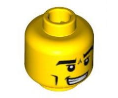 Minifigure, Head Male Black Thick Eyebrows, Cheek Lines and Furrowed Brow Pattern - Blocked Open Stud