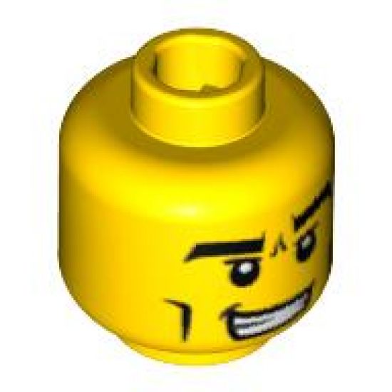 Minifigure, Head Male Black Thick Eyebrows, Cheek Lines and Furrowed Brow Pattern - Blocked Open Stud